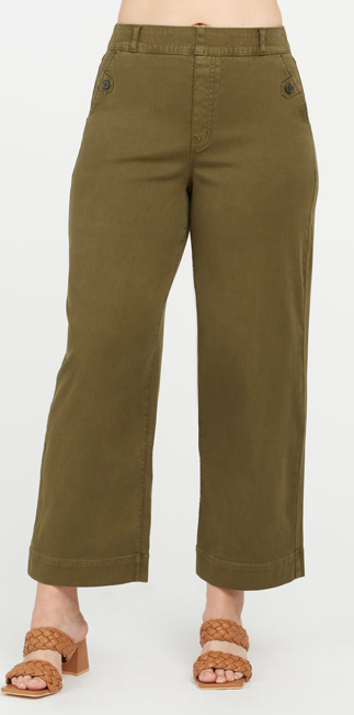 Stretch Twill Cropped Wide Leg Pant Darkened Olive